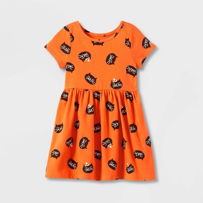 Toddler Girls' Halloween Cat Short Sleeve Knit Dress - Cat & Jack™ Orange