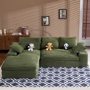 Spassway L-Shaped Compressed Sectional Sofa with 2 Pillows 3 Back Cushions Corduroy Sleeper Sofa - 1 of 4