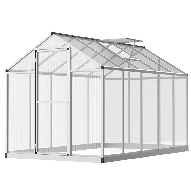 Outsunny Walk-In Polycarbonate Greenhouse with Roof Vent for Ventilation & Rain Gutter, Hobby Greenhouse for Winter, 1 of 13