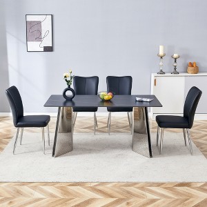 5-Piece Dining Set with Marble-Patterned Table and 4 PU Armless Chairs - 1 of 4