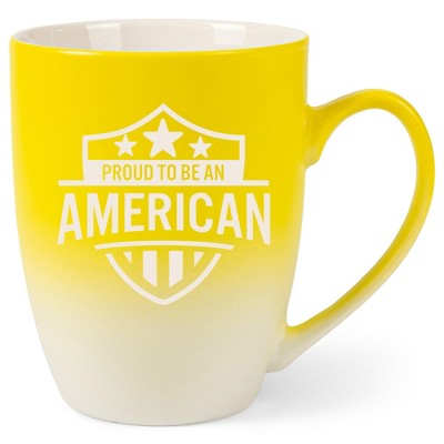 100 North United States 10 Ounce Yellow and White Two Toned Ombre, Comfortably Fits Your Hands, Ceramic Tea Coffee Cup Mug, Proud To Be An American