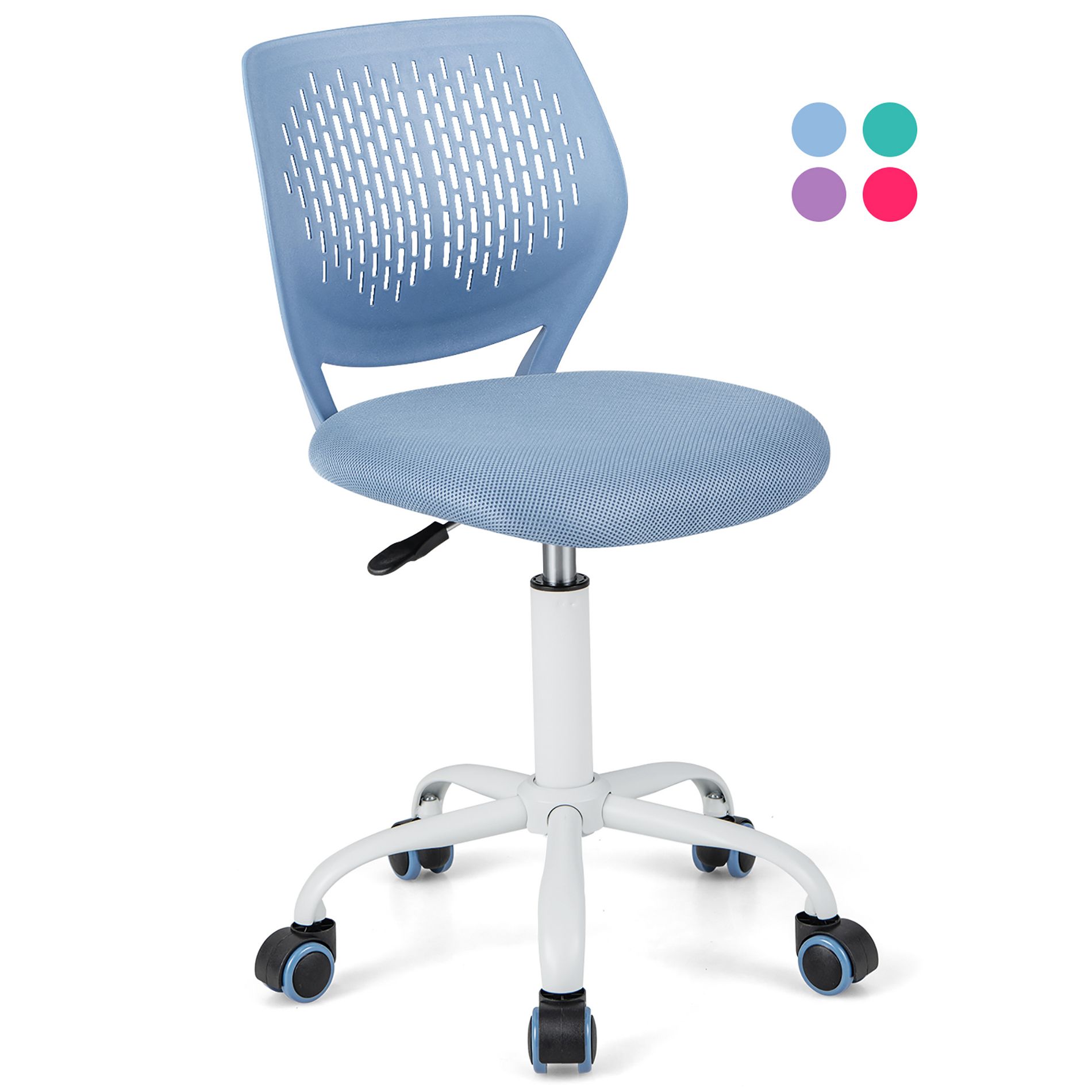 Costway Height-adjustable Ergonomic Kids Chair Breathable Mesh Desk Chair w/ Wheels Mobile Comfortable School Chair for Kids Room Blue