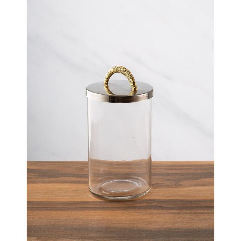 Classic Touch Glass Canister with Stainless Steel Lid and Gold Handle, Small, 2 of 4