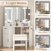 COZONY Corner Vanity Set with Lighted Mirror & Outlets, Drawers & Shelves, Makeup Table w/ Upholstered Stool - 4 of 4