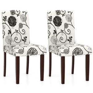 Costway Wooden Dining Chair Set of 2 with Rubber Wood Legs Padded Seat S Springs, Kitchen Beige/Gray - 1 of 4