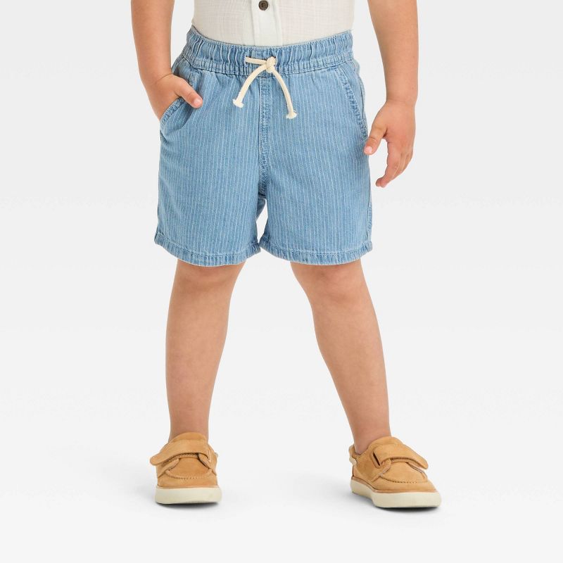 Toddler Boys' Pull On Railroad Striped Above Knee Jean Shorts - Cat & Jack™ Blue, 1 of 4