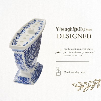 Sapphire Blue Ceramic Baroque Print Menorah