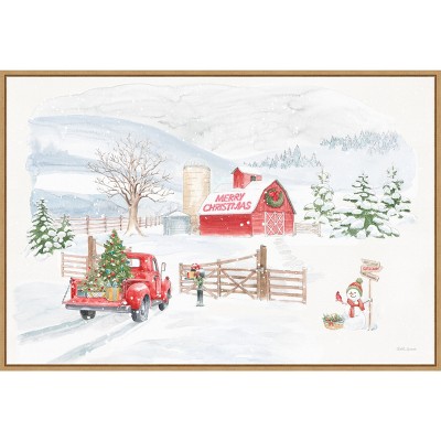 Large Red and White Christmas Snowman Canvas Framed Wall Art