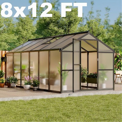 Whizmax Greenhouse for Outdoors, Polycarbonate Greenhouse with Roof Vent, Sliding Lockable Door, Aluminum Large Walk-in Greenhouse for Outside Garden