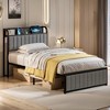 VECELO Twin/Full/Queen Size Metal Frame Platform Bed Frame with Storage Charging Station, Black/Gray - 3 of 4