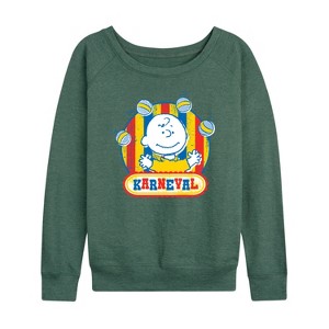 Women's - Peanuts - Charlie Brown Karneval Lightweight French Terry Wide Neck Long Sleeve Shirt - 1 of 4