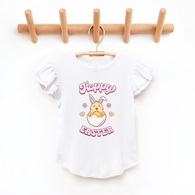 The Juniper Shop Hoppy Easter Chick Colorful Toddler Flutter Sleeve Tee