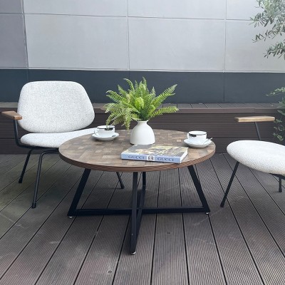 Syemin End Tables Round Coffee Table Industrial End Table Side Tables, 2-Tier Accent Center Table, Easy Assembly, Brown, 31.5"*31.5"*15.75"
