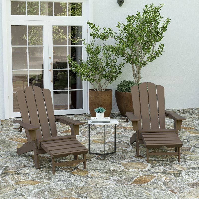 Merrick Lane Adirondack Rocking Chair with Cup Holder, Weather Resistant HDPE Adirondack Rocking Chair in Brown, Set of 2, 2 of 12