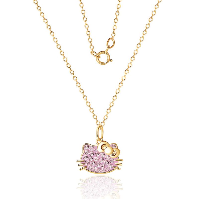 Sanrio Hello Kitty Silver Yellow Gold Plated Crystal Pendant - 18'' Chain, Officially Licensed Authentic, 3 of 5