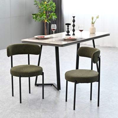 Set of 2 Mid-Century Velvet Upholstered Dining Chair with Curved Backrest and Black Metal Spray-painted Legs, 4L-ModernLuxe