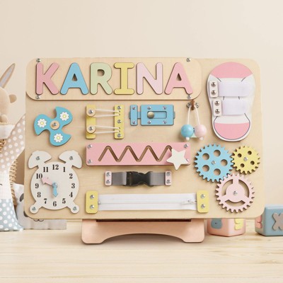 Huxxion Customized Montessori Busy Board With Baby Name - Wooden Montessori Toys | BB10