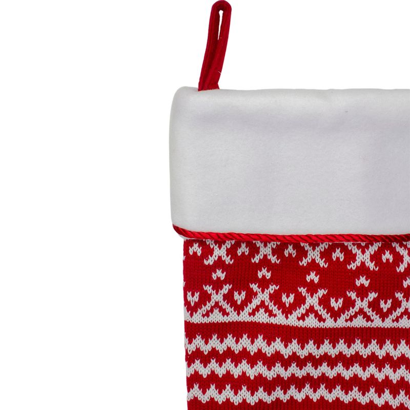 Northlight 21.5" Red and White Knitted Snowflake Christmas Stocking with Fleece Cuff, 4 of 5