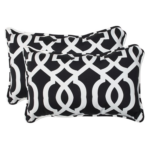 2pc Rectangular Outdoor Decorative Throw Pillow Set Black White