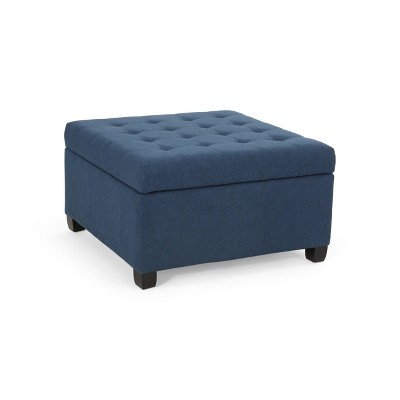 Isabella Contemporary Tufted Fabric Storage Ottoman Navy Blue/Dark Brown - Christopher Knight Home