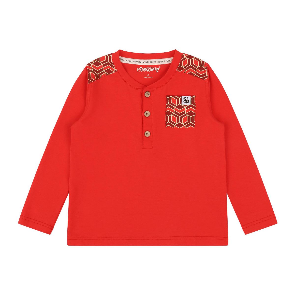 Mixed Up Clothing Boys Pocket Long-Sleeve Henley Shirt - Red Multicolor