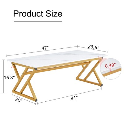 Syemin End Table, Marble Texture Top Modern Style Living Room Decorative Coffee Table for Living Room, Lounge, Terrace, White, 47"*23.6"*16.8"