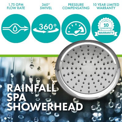 8-Inch Chrome Rainfall Spa Wall Mounted Shower Head