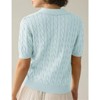 Women's Cable Short Sleeve Sweaters Tops Solid Lapel V Neck Cable Knit Casual Soft Pullover Shirt - 3 of 4