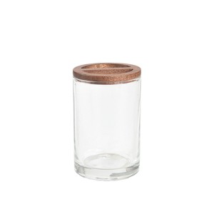 Cameo Toothbrush holder, Non-Slip Protective Silicone Feet, Heavy Duty Glass with faux Wood - 1 of 3
