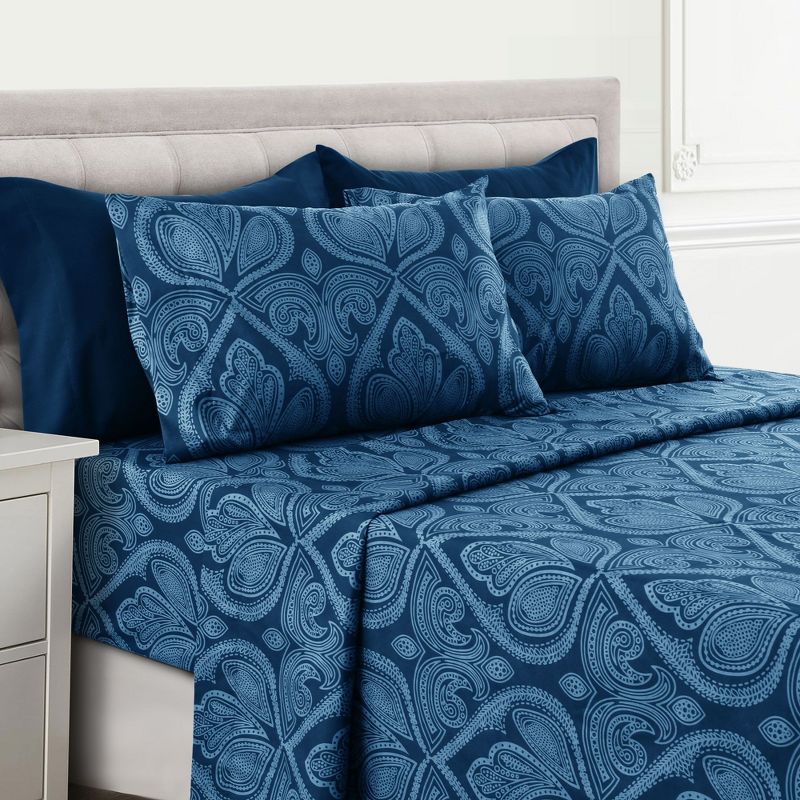 6 Piece Sheet Sets Paisley Printed Sheets Set Ultra Soft Deep Pocket Microfiber Bed Sheets - Lux Decor Collection, 2 of 6