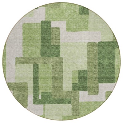 Artichoke Green And Ivory Abstract Washable Indoor Outdoor Area Rug