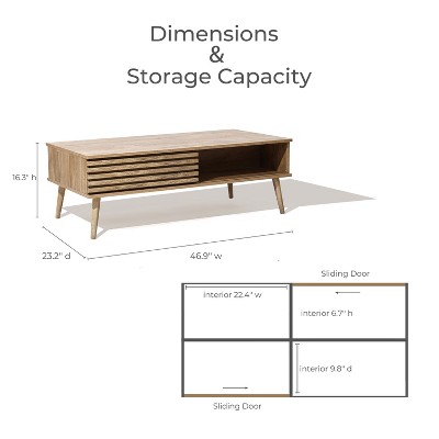 Mid-Century Modern Light Brown Wood Coffee Table with Storage
