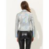 Allegra K Women's Metallic Biker Holographic Shiny Jackets - 3 of 4