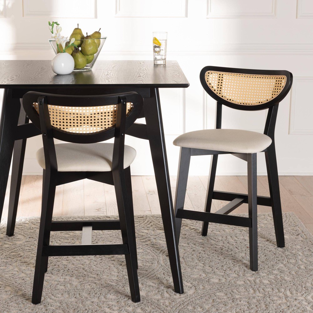 Photos - Storage Combination Baxton Studio 2pc Dannell Fabric and Wood Counter Height Barstools Cream/B