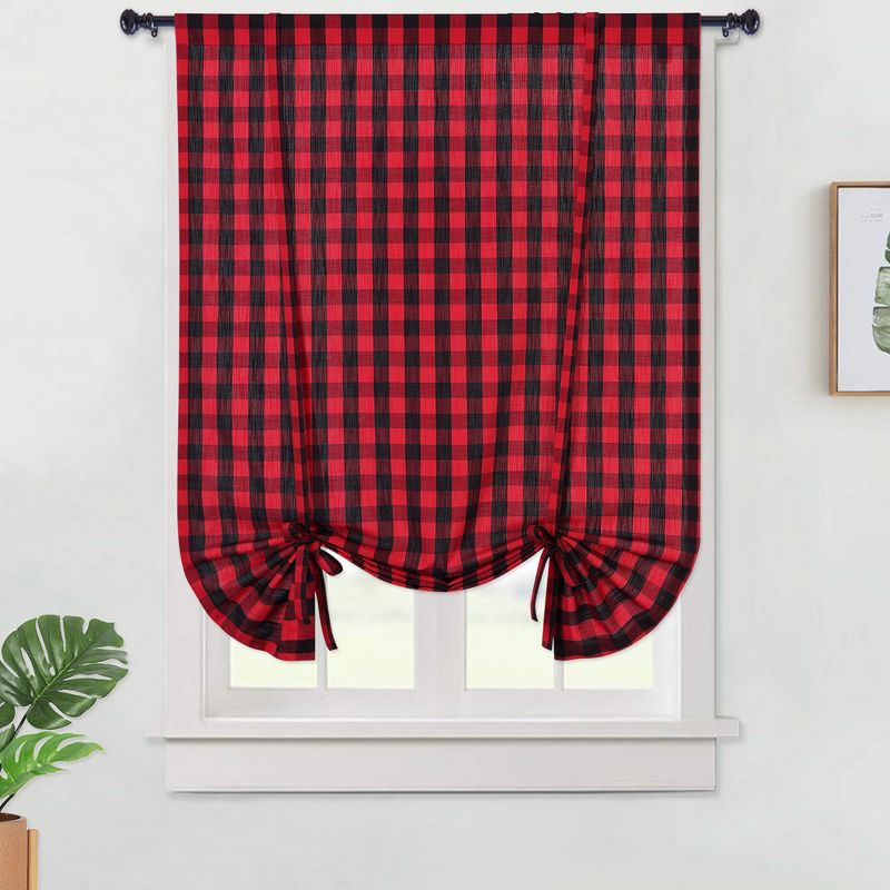 Tie Up Curtains Buffalo Plaid Rod Pocket Tie Up Shades, 2 of 8