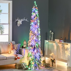 Whisen 7FT Prelit Pencil Artificial Christmas Tree with 534 Snow Flocked Branches, 350 Colorful LED Lights - Green - 1 of 4