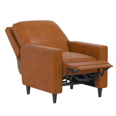 Camel Faux Leather and Velvet Pushback Recliner Accent Chair