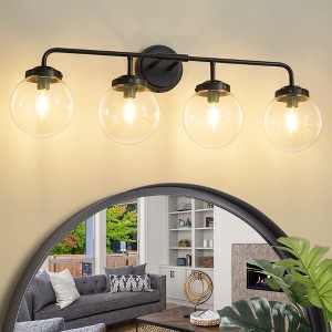 POWLIG 30.71-in 4-Light Matte Black Bathroom Light Fixtures Over Mirror Vanity Lighting with Clear Glass Globe Shades - 1 of 4