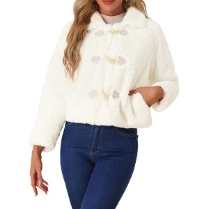 Allegra K Women's Faux Fur Fluffy Collar Cropped Winter Warm Outwear Casual Coat - 1 of 4