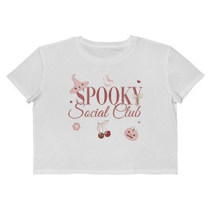 Social Collective Women Spooky Social Club Cherries Short Sleeve Graphic Cotton Cropped Loose T-shirt - 1 of 4