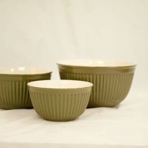 Omniware Simsbury Mixing Bowls, Set of 3 - Nesting Stoneware Bowls for Baking & Cooking - 30 oz, 75 oz, 112 oz - (Olive) - 1 of 4