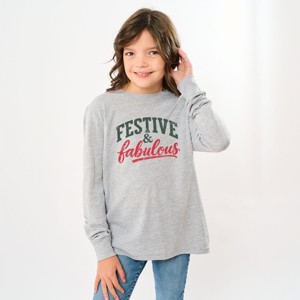 Festive & Fabulous - Youth Long Sleeve Graphic T-Shirt - L Heather