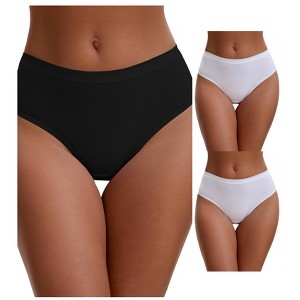 INSPIRE CHIC Women's Cotton High Waist Bright Trim Briefs Elastic Waistband Breathable Underwear 3 Packs - 1 of 4