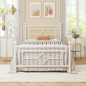 Allewie Metal Platform Bed Frame with Victorian Vintage Headboard and Footboard/Mattress Foundation/Under Bed Storage/No Box Spring Needed/Noise-Free/Easy Assembly - 1 of 4