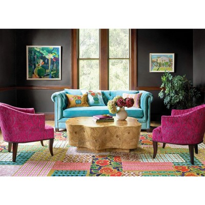 Handmade Blue and Multicolor Wool Patchwork Rug, 8' x 10'