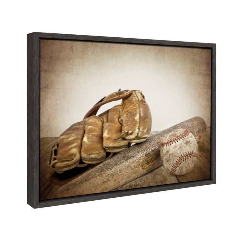 18&#34; x 24&#34; Sylvie Baseball Glove And Bat Framed Canvas by Shawn St. Peter Gray - DesignOvation, 3 of 10