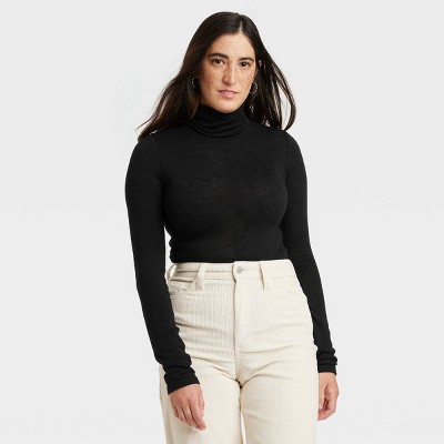 Womens Mock Turtleneck T Shirt Long Sleeve Solid Stretch Basic