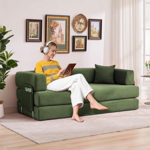 78.8'' Convertible Sleeper Floor Sofa Bed w/Pillows, 5-in-1 Corduroy Floor Couch, Folding Mattress Couch Loveseat with Fixed-Shape Frame, No Assembly - 1 of 4