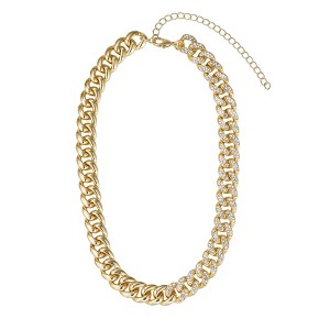 Adornia 14k Gold Plated Half Crystal Curb Chain Necklace - 1 of 4