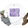 Haunted Nights Block Distressed - Women's Garment Dyed Long Sleeve Graphic T-Shirt - 3 of 4